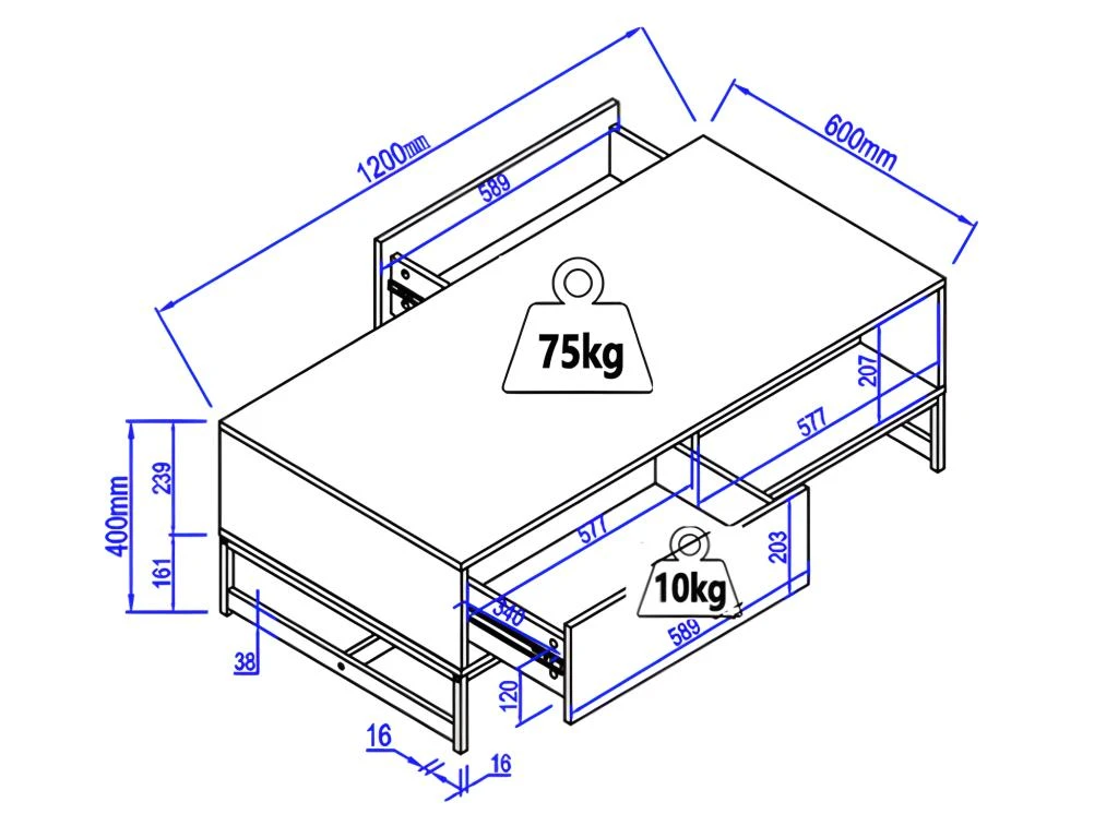Table Basse Avec 2 Tiroirs Et 2 Niches - MDF - Naturel Et Noir - CARATANA 9 Table Basse Avec 2 Tiroirs Et 2 Niches - MDF - Naturel Et Noir - CARATANA – Image 9