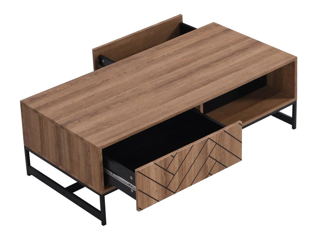 Table Basse Avec 2 Tiroirs Et 2 Niches - MDF - Naturel Et Noir - CARATANA 6 Table Basse Avec 2 Tiroirs Et 2 Niches - MDF - Naturel Et Noir - CARATANA – Image 6