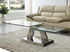 Table Basse Avec Plateaux Pivotants OYRUS - Verre Trempé & Métal