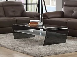 Table Basse - Verre Trempé Noir - Tablette Blanche Laquée - KELLY -Deco.fr Soldes Boutique table basse 305855