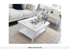 Table Basse GUERANDE - Plateau En Verre Trempé - Pin Blanc -Deco.fr Soldes Boutique table basse 305881