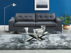 Table Basse Ronde LEONORA - Verre Trempé Et Pieds Croisés En Acier -Deco.fr Soldes Boutique table basse 352193