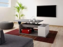 Table Basse ALDANA - Plateau Relevable - Bois & MDF - Béton Et Blanc -Deco.fr Soldes Boutique table basse 354001