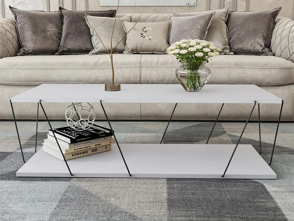 Table Basse Avec 1 étagère - Coloris : Blanc Et Noir - DELORY 2 Table Basse Avec 1 étagère - Coloris : Blanc Et Noir - DELORY – Image 2