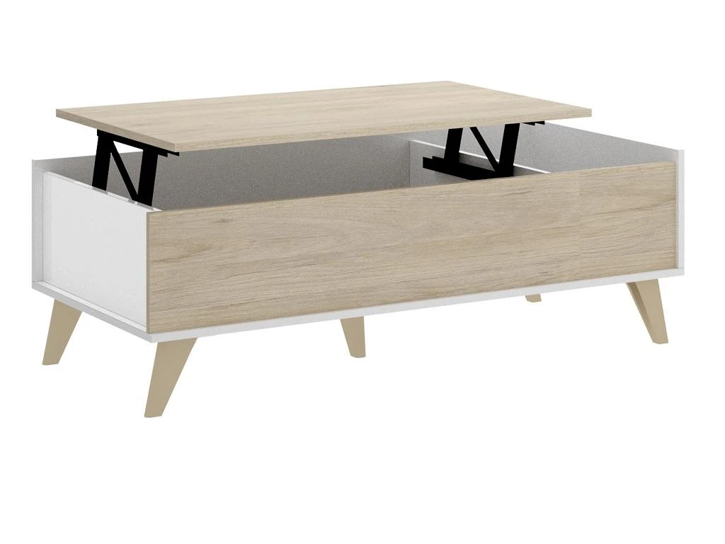 Table Basse Relevable KOLYMA - 1 Niche - Coloris : Chêne & Blanc 4 Table Basse Relevable KOLYMA - 1 Niche - Coloris : Chêne & Blanc – Image 4