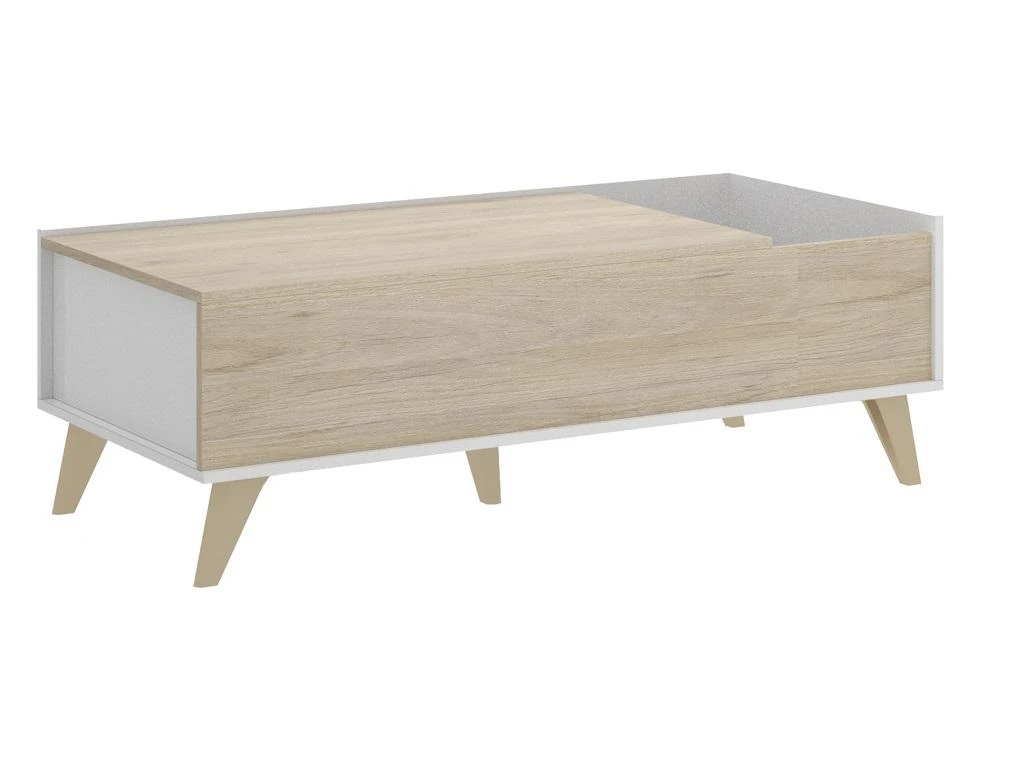 Table Basse Relevable KOLYMA - 1 Niche - Coloris : Chêne & Blanc 3 Table Basse Relevable KOLYMA - 1 Niche - Coloris : Chêne & Blanc – Image 3