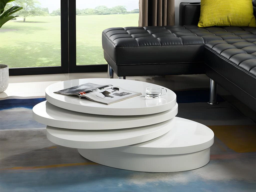 Table Basse Pivotante Ovale CIRCUS - MDF Laqué - Blanc 3 Table Basse Pivotante Ovale CIRCUS - MDF Laqué - Blanc – Image 3
