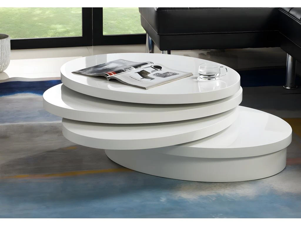 Table Basse Pivotante Ovale CIRCUS - MDF Laqué - Blanc 1 Table Basse Pivotante Ovale CIRCUS - MDF Laqué - Blanc