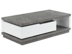 Table Basse FLAVIAN Coffre De Rangements Pivotant - MDF Blanc Laqué Et Plateau Effet Béton -Deco.fr Soldes Boutique table basse 387665