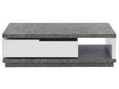 Table Basse FLAVIAN Coffre De Rangements Pivotant - MDF Blanc Laqué Et Plateau Effet Béton -Deco.fr Soldes Boutique table basse 387667