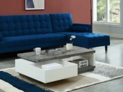 Table Basse FLAVIAN Coffre De Rangements Pivotant - MDF Blanc Laqué Et Plateau Effet Béton -Deco.fr Soldes Boutique table basse 387673