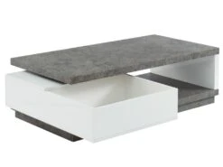 Table Basse FLAVIAN Coffre De Rangements Pivotant - MDF Blanc Laqué Et Plateau Effet Béton -Deco.fr Soldes Boutique table basse 387679