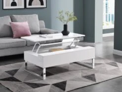 Table Basse Avec Plateau Relevable - MDF Et Métal Chromé - Blanc Laqué - SECALI