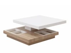 Table Basse - Plateau Pivotant - MDF Laqué Blanc Et Chêne - FAUSTO II -Deco.fr Soldes Boutique table basse 398187