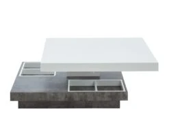 Table Basse - Plateau Pivotant - MDF Laqué Blanc Et Béton - FAUSTO II -Deco.fr Soldes Boutique table basse 398213