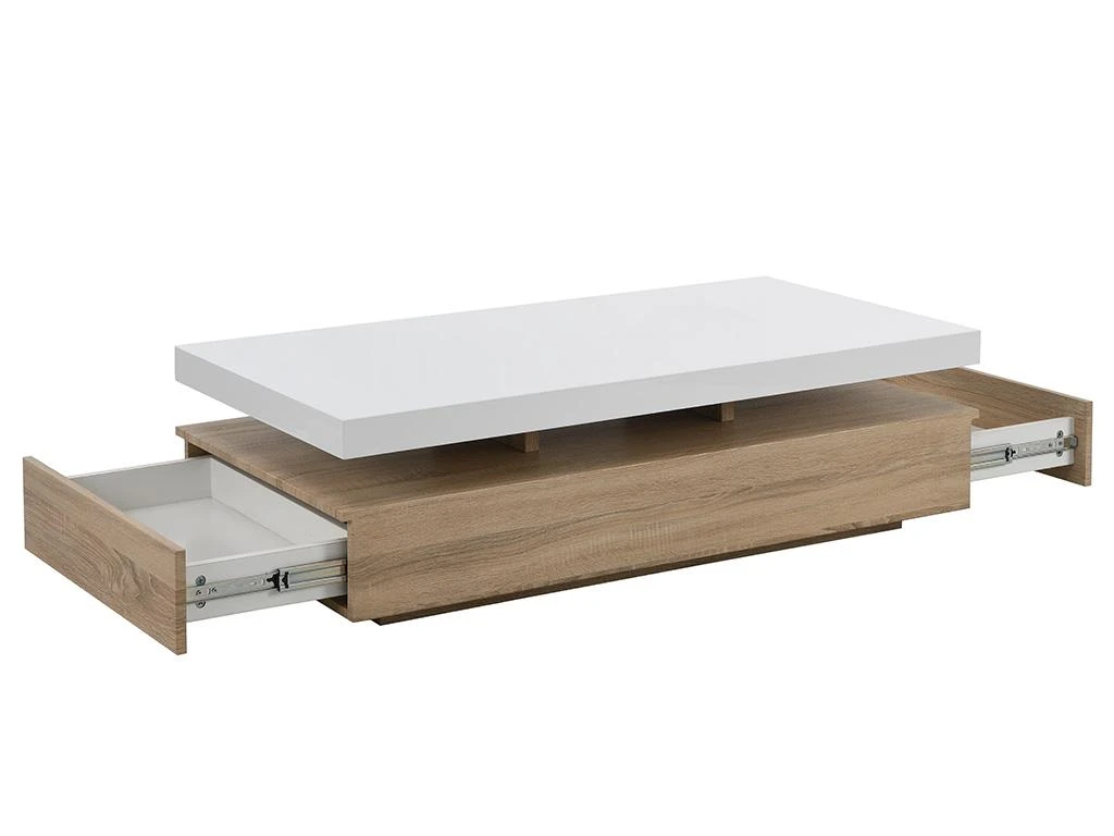 Table Basse Avec 2 Tiroirs En MDF - Naturel Clair Et Blanc - FELIX 4 Table Basse Avec 2 Tiroirs En MDF - Naturel Clair Et Blanc - FELIX – Image 4