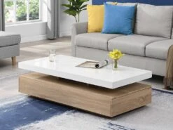 Table Basse Avec 2 Tiroirs En MDF - Naturel Clair Et Blanc - FELIX