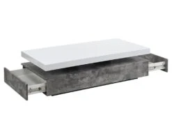 Table Basse Avec 2 Tiroirs En MDF - Béton Et Blanc - FELIX -Deco.fr Soldes Boutique table basse 414881