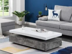 Table Basse Avec 2 Tiroirs En MDF - Béton Et Blanc - FELIX