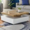 Table Basse KYRIA - 1 Tiroir & Plateau Pivotant - MDF - Coloris : Blanc Et Chêne -Deco.fr Soldes Boutique table basse 414919