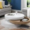 Table Basse Pivotante Ronde Avec 1 Niche En MDF - Blanc Et Naturel Clair - JANITA -Deco.fr Soldes Boutique table basse 414933