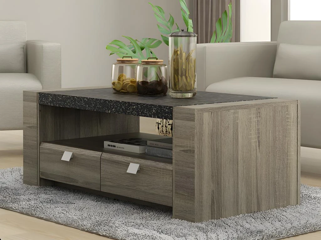 Table Basse METEORITE - 2 Tiroirs - MDF Plateau Effet Granite 5 Table Basse METEORITE - 2 Tiroirs - MDF Plateau Effet Granite – Image 5