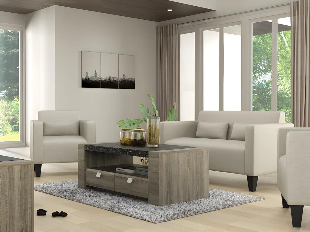 Table Basse METEORITE - 2 Tiroirs - MDF Plateau Effet Granite 1 Table Basse METEORITE - 2 Tiroirs - MDF Plateau Effet Granite