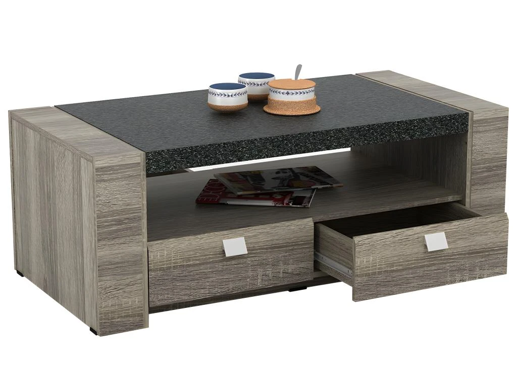Table Basse METEORITE - 2 Tiroirs - MDF Plateau Effet Granite 3 Table Basse METEORITE - 2 Tiroirs - MDF Plateau Effet Granite – Image 3