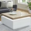 Table Basse HALO II - 2 Tiroirs - MDF Laqué - Avec LEDs - Blanc Et Chêne -Deco.fr Soldes Boutique table basse 427603