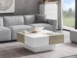 Table Basse Avec 4 Tiroirs En MDF - Naturel Et Blanc Laqué - MAYLON