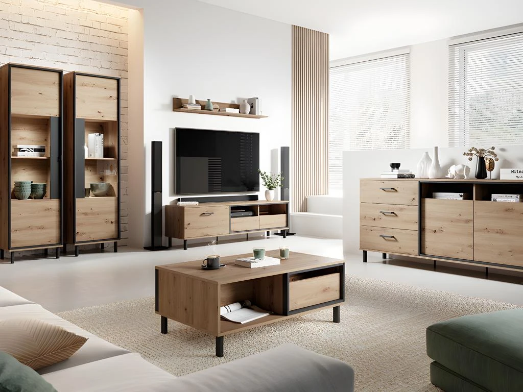 Table Basse BAYORI - 2 Tiroirs Et 1 Niche - Chêne Et Anthracite 3 Table Basse BAYORI - 2 Tiroirs Et 1 Niche - Chêne Et Anthracite – Image 3