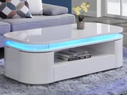 Table Basse 4 Portes Et 1 Tiroir Avec LEDs - MDF - Blanc Laqué - VANDANA -Deco.fr Soldes Boutique table basse 722039