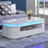 Table Basse 4 Portes Et 1 Tiroir Avec LEDs - MDF - Blanc Laqué - VANDANA -Deco.fr Soldes Boutique table basse 722041