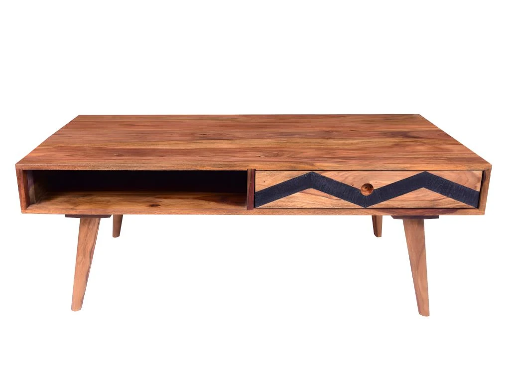 Table Basse Avec 1 Tiroir Et 1 Niche - Bois De Sheesham - Naturel Et Noir - PALONI 3 Table Basse Avec 1 Tiroir Et 1 Niche - Bois De Sheesham - Naturel Et Noir - PALONI – Image 3