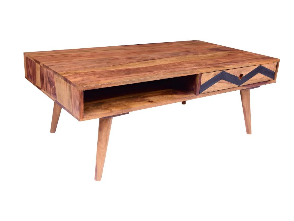 Table Basse Avec 1 Tiroir Et 1 Niche - Bois De Sheesham - Naturel Et Noir - PALONI 4 Table Basse Avec 1 Tiroir Et 1 Niche - Bois De Sheesham - Naturel Et Noir - PALONI – Image 4