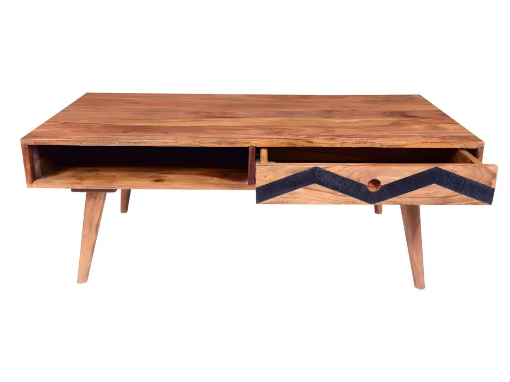 Table Basse Avec 1 Tiroir Et 1 Niche - Bois De Sheesham - Naturel Et Noir - PALONI 5 Table Basse Avec 1 Tiroir Et 1 Niche - Bois De Sheesham - Naturel Et Noir - PALONI – Image 5