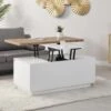 Table Basse Extensible Avec 2 Plateaux Relevables Et 2 Tiroirs - MDF Et Métal - Naturel Et Blanc Laqué - SILIAM -Deco.fr Soldes Boutique table basse 8212699