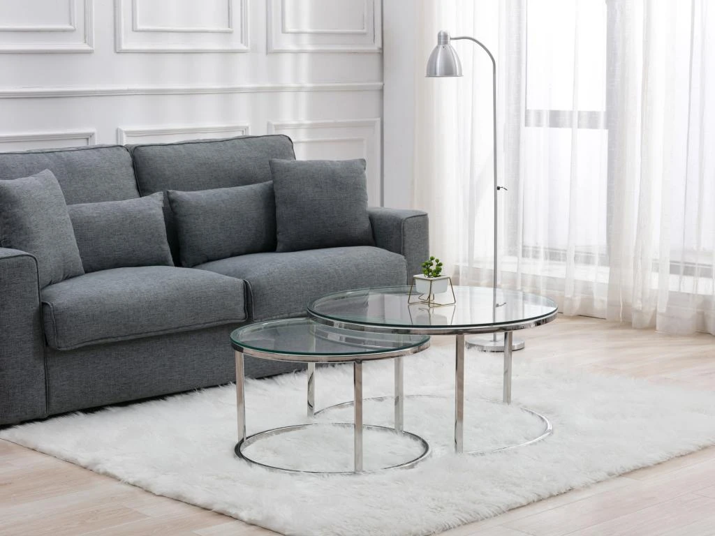 Tables Basses Gigognes En Verre Trempé Et Acier Inoxydable - Coloris : Argent - MAEVANE De Pascal MORABITO 1 Tables Basses Gigognes En Verre Trempé Et Acier Inoxydable - Coloris : Argent - MAEVANE De Pascal MORABITO