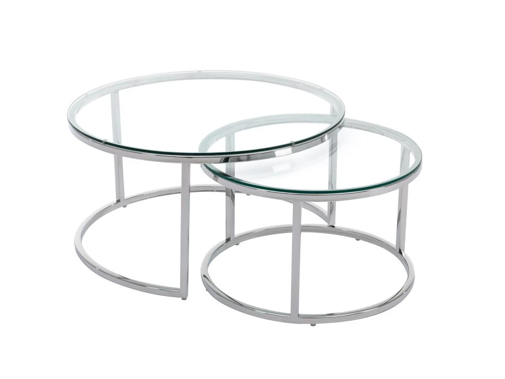 Tables Basses Gigognes En Verre Trempé Et Acier Inoxydable - Coloris : Argent - MAEVANE De Pascal MORABITO 3 Tables Basses Gigognes En Verre Trempé Et Acier Inoxydable - Coloris : Argent - MAEVANE De Pascal MORABITO – Image 3