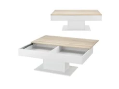 Table Basse De Salon Avec 2 Espaces De Rangement 110 Cm Effet Chêne Blanc 03_0006148