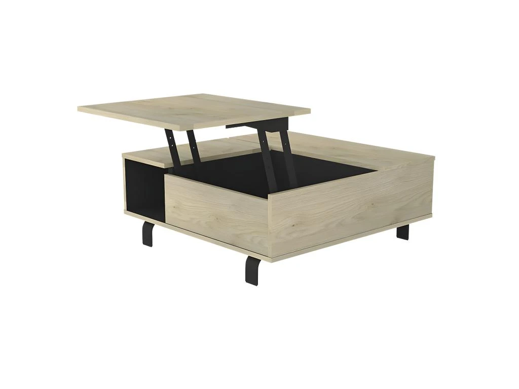 YUMA - Table Basse Relevable Carrée Industrielle Effet Chêne 3 YUMA - Table Basse Relevable Carrée Industrielle Effet Chêne – Image 3