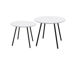 GRACY - Lot De 2 Tables Gigognes Plateaux Effet Granit Blanc