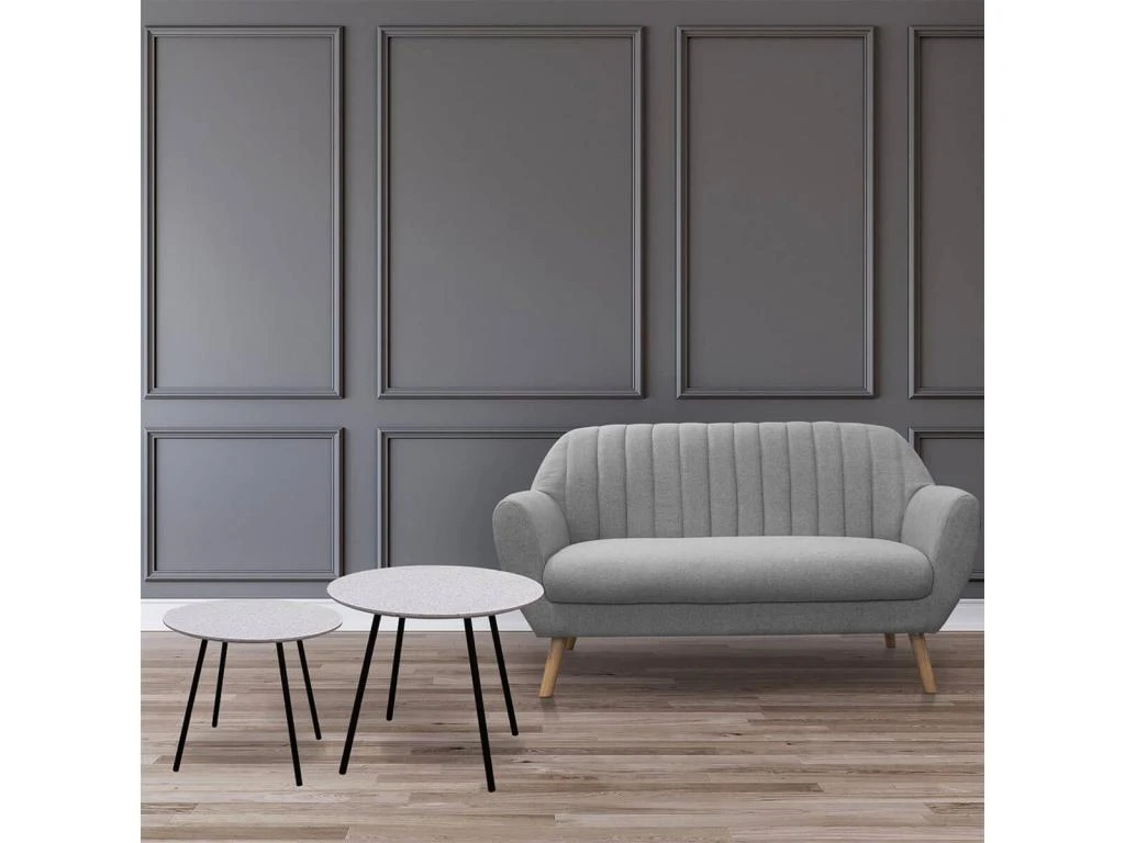 GRACY - Lot De 2 Tables Gigognes Plateaux Effet Granit Blanc 2 GRACY - Lot De 2 Tables Gigognes Plateaux Effet Granit Blanc – Image 2