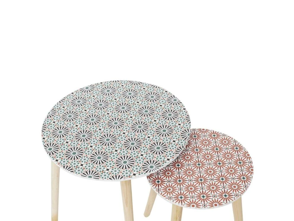 DISSA - Lot De 2 Tables Gigognes Motifs Floraux Pieds Bois 2 DISSA - Lot De 2 Tables Gigognes Motifs Floraux Pieds Bois – Image 2