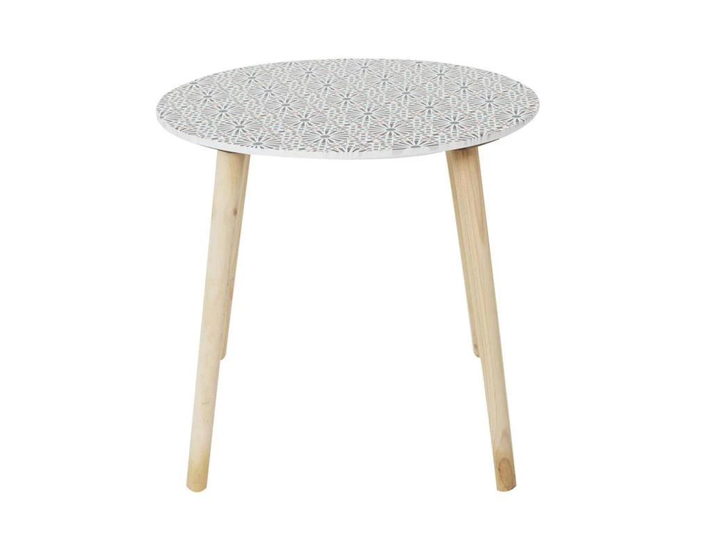 DISSA - Lot De 2 Tables Gigognes Motifs Floraux Pieds Bois 5 DISSA - Lot De 2 Tables Gigognes Motifs Floraux Pieds Bois – Image 5