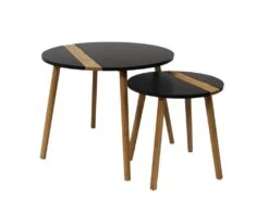 TRAZEN - Lot De 2 Tables Gigognes Noires Et Relief Bambou