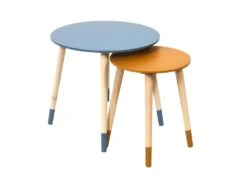 PONY - Tables Gigognes Scandinaves Bicolores Bleu Et Ocre