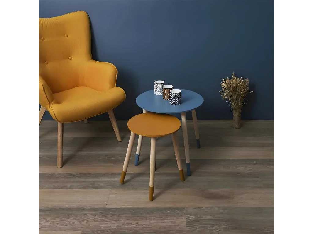 PONY - Tables Gigognes Scandinaves Bicolores Bleu Et Ocre 5 PONY - Tables Gigognes Scandinaves Bicolores Bleu Et Ocre – Image 5