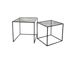 FLORA - Lot De 2 Tables Gigognes Métal Noir Motif Traits