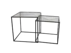 FLORA - Lot De 2 Tables Gigognes Métal Noir Motif Traits -Deco.fr Soldes Boutique table basse 9172323